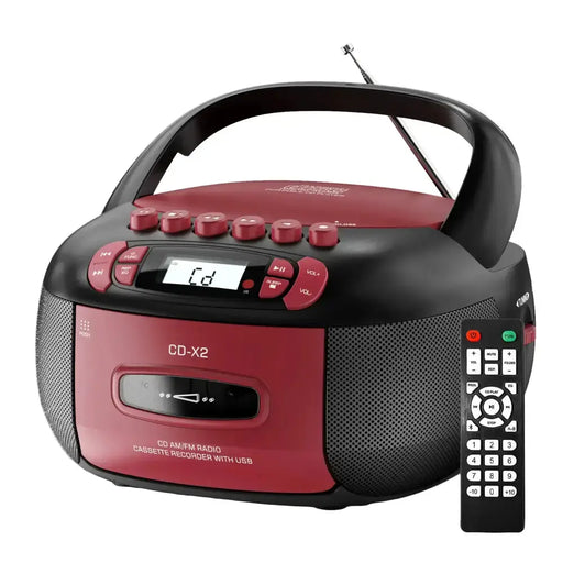CD Cassette Boombox with Bluetooth & Radio (Red & Black) by Habicare