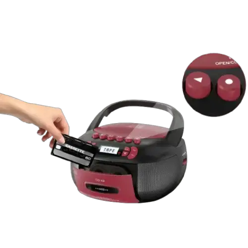 CD Cassette Boombox with Bluetooth & Radio (Red & Black)