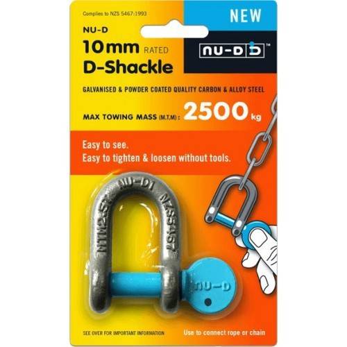 CE Lawford Galv Boat & Trailer Shackles NU-D D Shackle Easy Tighten/Loosen Galvanised Tested 2500Kg 10mm