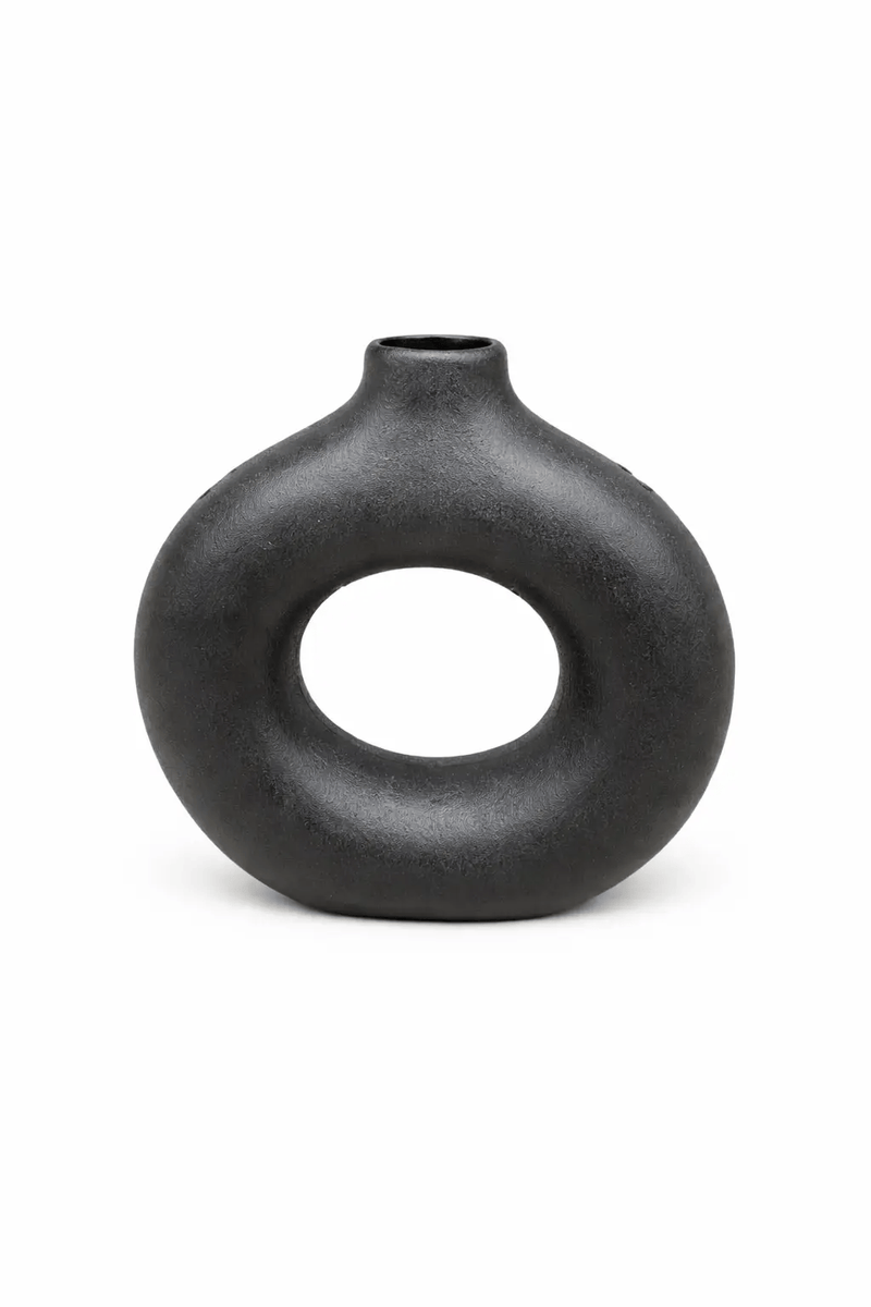 Frankly Cotton Black Sculptural Donut Vase by Nest & Stem Homewares
