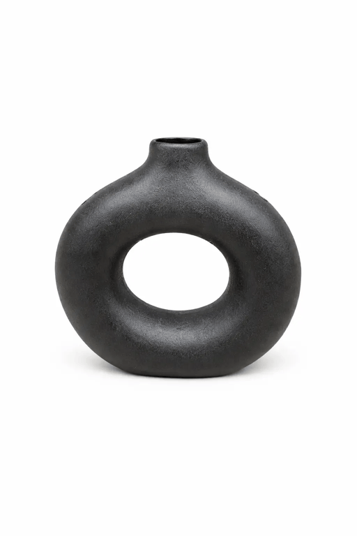 Nest & Stem Homewares Ceramic Vase Frankly Cotton Black Sculptural Donut Vase Frankly Cotton Black Sculptural Donut Vase