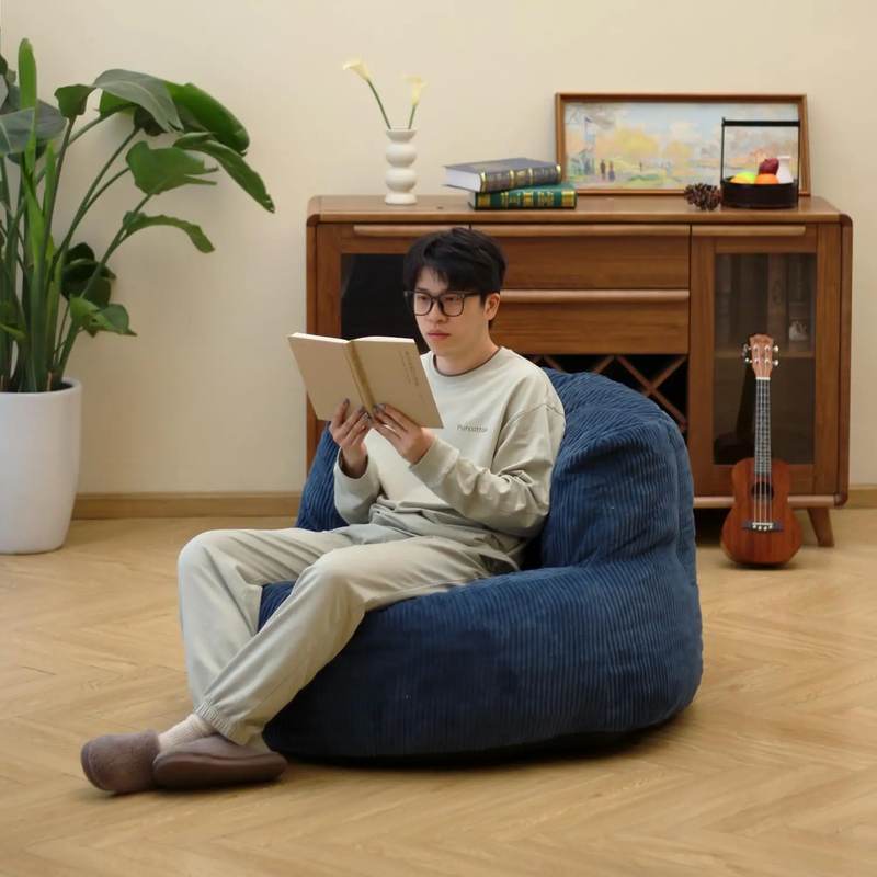 Corduroy Single Sofa with Wide Backrest Navy Blue by dealonline.co.nz