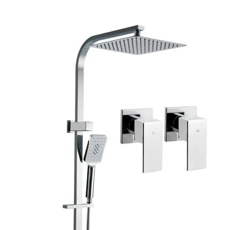 Cefito 10'' Rain Shower Head Set Handheld Square High Pressure Twins Tap Chrome by SportZone.co.nz