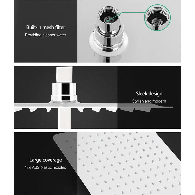 Cefito 10'' Rain Shower Head Set Handheld Square High Pressure Twins Tap Chrome by SportZone.co.nz
