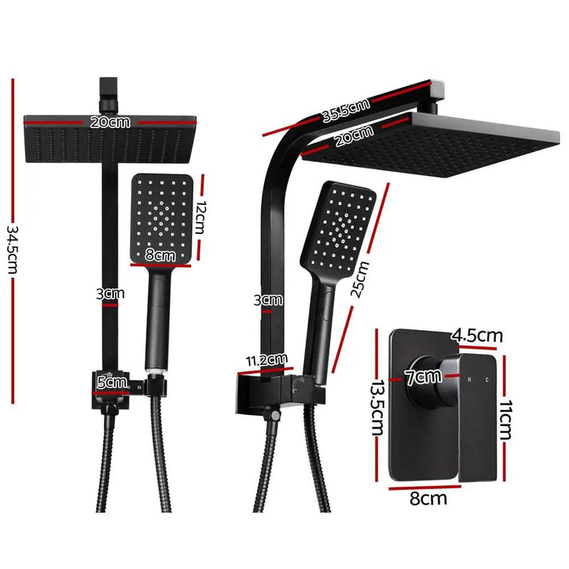 Cefito 8'' Rain Shower Head Set Handheld Square High Pressure Mixer Tap Black by SportZone.co.nz