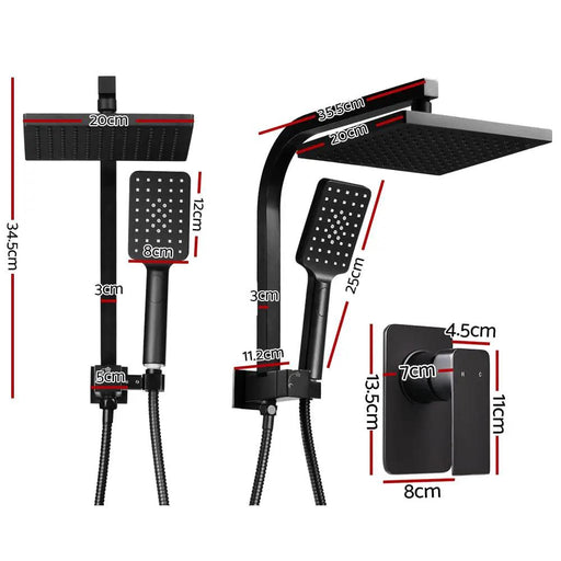 Cefito 8'' Rain Shower Head Set Handheld Square High Pressure Mixer Tap Black by SportZone.co.nz