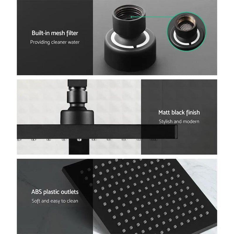 Cefito 8'' Rain Shower Head Set Handheld Square High Pressure Mixer Tap Black by SportZone.co.nz