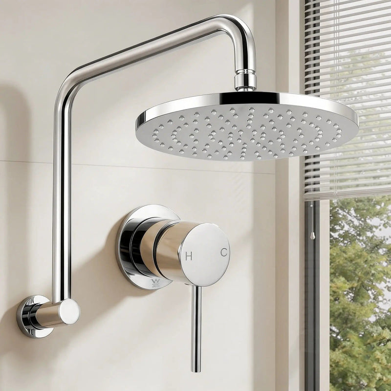 SportZone.co.nz Furniture > Bathroom > Shower Heads & Screens Cefito 9'' Rain Overhead Swivel Shower Head with Wall Bathroom Mixer Silver Cefito 9'' Rain Overhead Swivel Shower Head with Wall Bathroom Mixer Silver