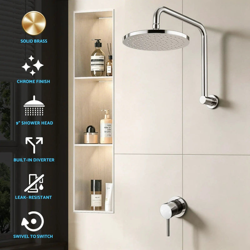 SportZone.co.nz Furniture > Bathroom > Shower Heads & Screens Cefito 9'' Rain Overhead Swivel Shower Head with Wall Bathroom Mixer Silver Cefito 9'' Rain Overhead Swivel Shower Head with Wall Bathroom Mixer Silver