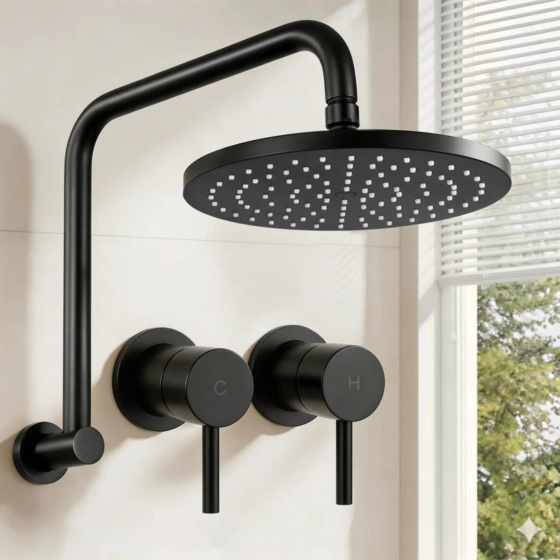 SportZone.co.nz Furniture > Bathroom > Shower Heads & Screens Cefito 9'' Rain Overhead Swivel Shower Head with Wall Twin Swivel Bathroom Tap Cefito 9'' Rain Overhead Swivel Shower Head with Wall Twin Swivel Bathroom Tap