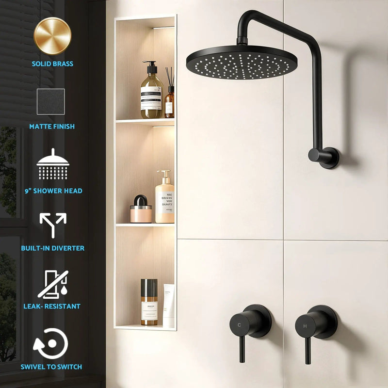 SportZone.co.nz Furniture > Bathroom > Shower Heads & Screens Cefito 9'' Rain Overhead Swivel Shower Head with Wall Twin Swivel Bathroom Tap Cefito 9'' Rain Overhead Swivel Shower Head with Wall Twin Swivel Bathroom Tap