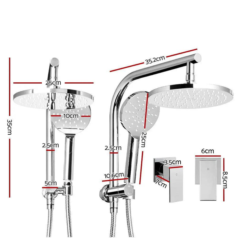Cefito 9'' Rain Shower Head Set Handheld Round High Pressure Twins Tap Chome by SportZone.co.nz