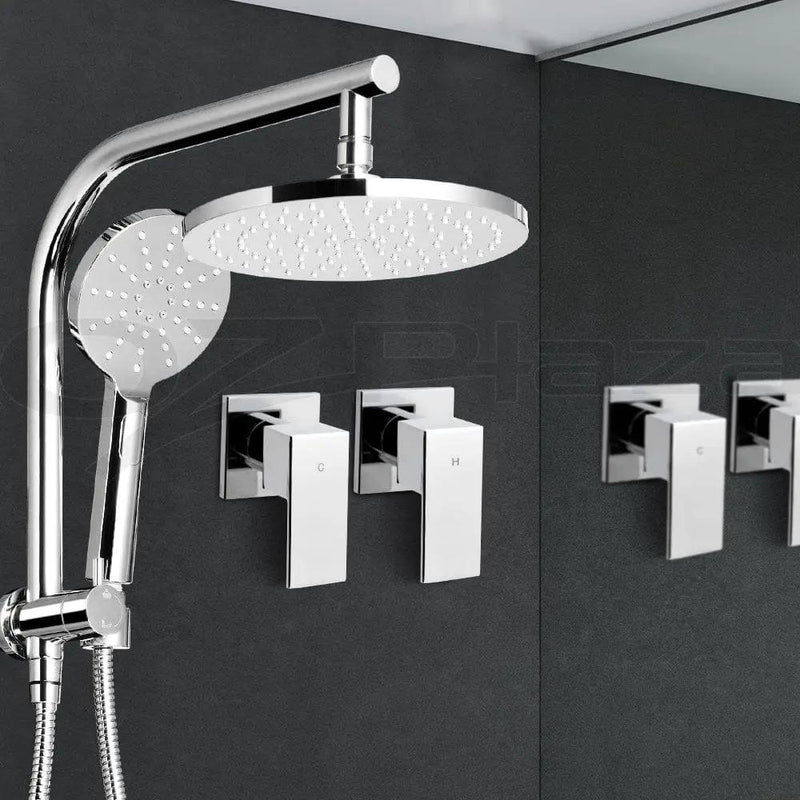 Cefito 9'' Rain Shower Head Set Handheld Round High Pressure Twins Tap Chome by SportZone.co.nz