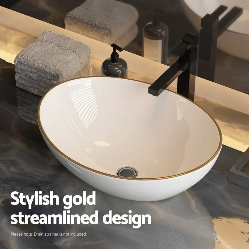 SportZone.co.nz Home & Garden > DIY Cefito Bathroom Basin Ceramic Vanity Sink Hand Wash Bowl Gold Line 41x34cm Cefito Bathroom Basin Ceramic Vanity Sink Hand Wash Bowl Gold Line 41x34cm