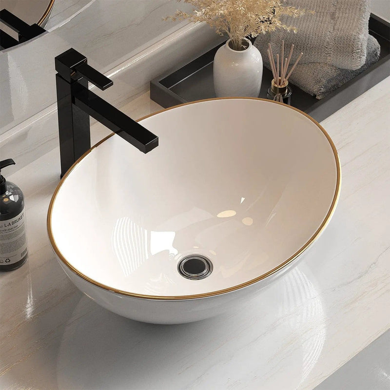 SportZone.co.nz Home & Garden > DIY Cefito Bathroom Basin Ceramic Vanity Sink Hand Wash Bowl Gold Line 41x34cm Cefito Bathroom Basin Ceramic Vanity Sink Hand Wash Bowl Gold Line 41x34cm