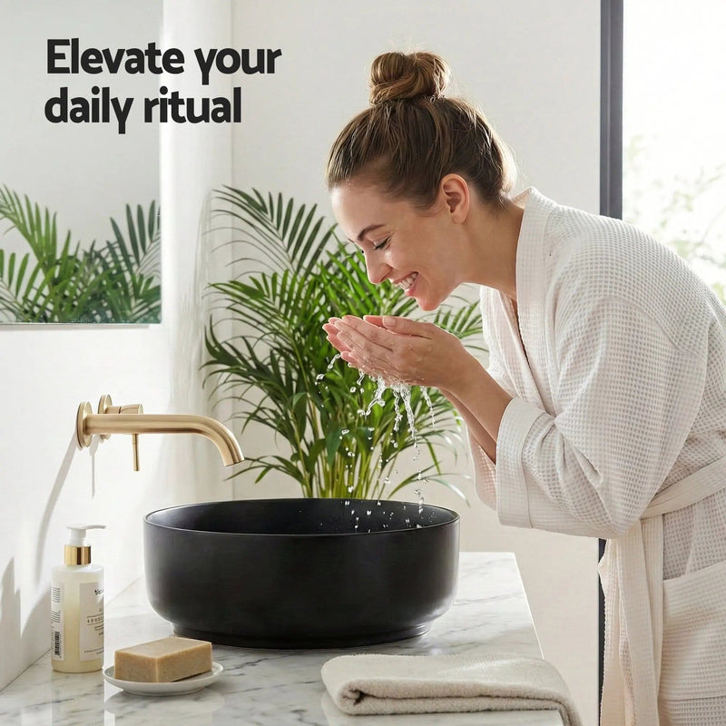 SportZone.co.nz Furniture > Bathroom > Sinks Cefito Bathroom Basin Ceramic Vanity Sink Vessel Bowl Wash Matte Black Round Countertop Cefito Bathroom Basin Ceramic Vanity Sink Vessel Bowl Wash Matte Black Round Countertop