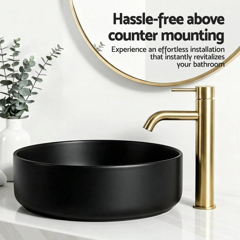 SportZone.co.nz Furniture > Bathroom > Sinks Cefito Bathroom Basin Ceramic Vanity Sink Vessel Bowl Wash Matte Black Round Countertop Cefito Bathroom Basin Ceramic Vanity Sink Vessel Bowl Wash Matte Black Round Countertop