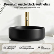 SportZone.co.nz Furniture > Bathroom > Sinks Cefito Bathroom Basin Ceramic Vanity Sink Vessel Bowl Wash Matte Black Round Countertop Cefito Bathroom Basin Ceramic Vanity Sink Vessel Bowl Wash Matte Black Round Countertop