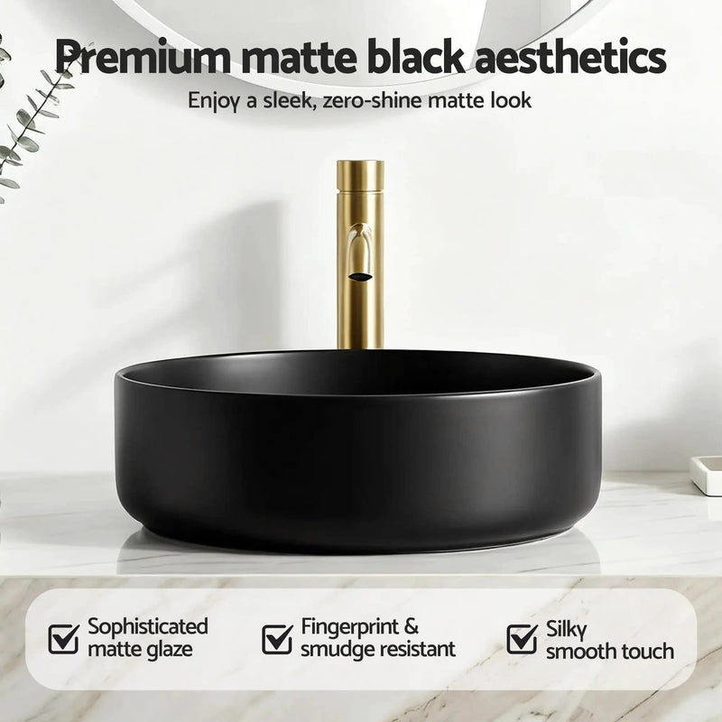 SportZone.co.nz Furniture > Bathroom > Sinks Cefito Bathroom Basin Ceramic Vanity Sink Vessel Bowl Wash Matte Black Round Countertop Cefito Bathroom Basin Ceramic Vanity Sink Vessel Bowl Wash Matte Black Round Countertop