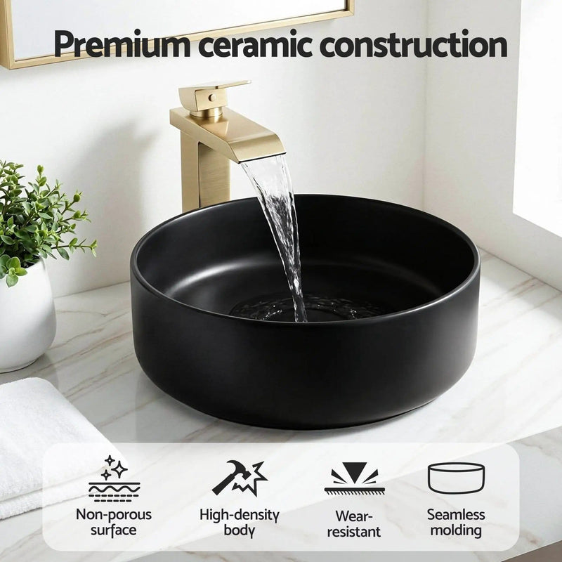 SportZone.co.nz Furniture > Bathroom > Sinks Cefito Bathroom Basin Ceramic Vanity Sink Vessel Bowl Wash Matte Black Round Countertop Cefito Bathroom Basin Ceramic Vanity Sink Vessel Bowl Wash Matte Black Round Countertop
