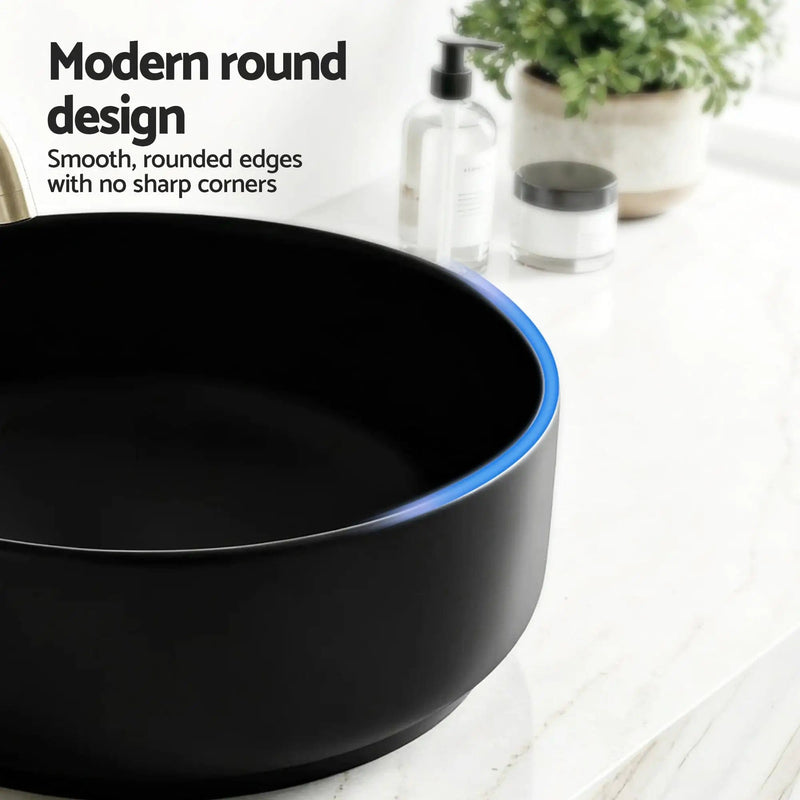 SportZone.co.nz Furniture > Bathroom > Sinks Cefito Bathroom Basin Ceramic Vanity Sink Vessel Bowl Wash Matte Black Round Countertop Cefito Bathroom Basin Ceramic Vanity Sink Vessel Bowl Wash Matte Black Round Countertop