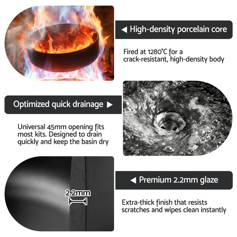 SportZone.co.nz Furniture > Bathroom > Sinks Cefito Bathroom Basin Ceramic Vanity Sink Vessel Bowl Wash Matte Black Round Countertop Cefito Bathroom Basin Ceramic Vanity Sink Vessel Bowl Wash Matte Black Round Countertop