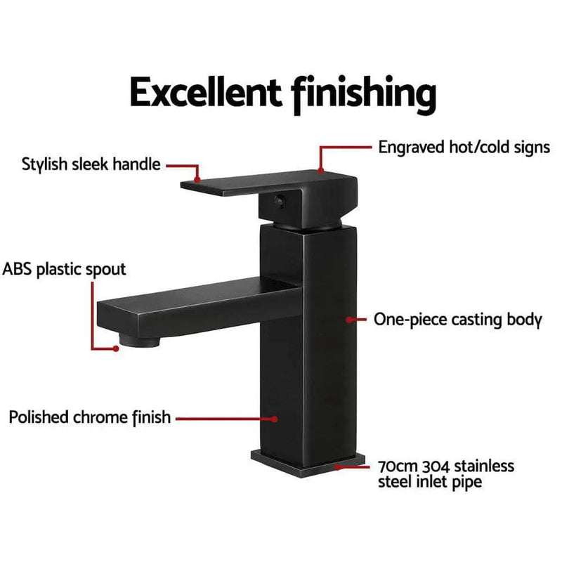 SportZone.co.nz Home & Garden > Bathroom Accessories Cefito Bathroom Basin Mixer Tap Square Faucet Vanity Laundry Black Cefito Bathroom Basin Mixer Tap Square Faucet Vanity Laundry Black