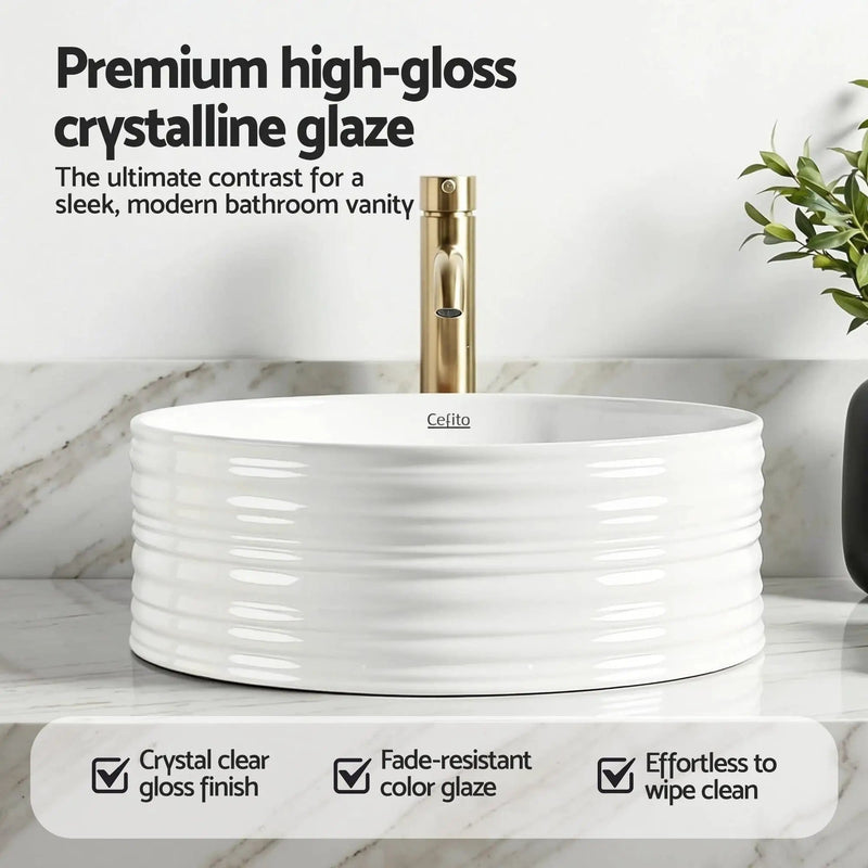 SportZone.co.nz Furniture > Bathroom > Sinks Cefito Bathroom Basin Vanity Sink Vessel Ceramic White Round Countertop 36cm Cefito Bathroom Basin Vanity Sink Vessel Ceramic White Round Countertop 36cm