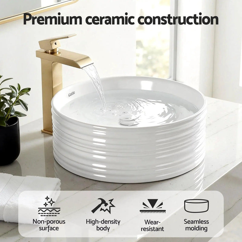 SportZone.co.nz Furniture > Bathroom > Sinks Cefito Bathroom Basin Vanity Sink Vessel Ceramic White Round Countertop 36cm Cefito Bathroom Basin Vanity Sink Vessel Ceramic White Round Countertop 36cm