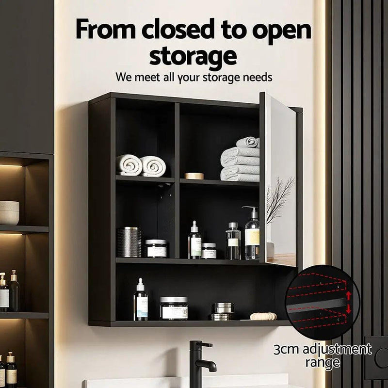 SportZone.co.nz Furniture > Bathroom > Bathroom Cabinets, Cupboards & Storage Cefito Bathroom Mirror Cabinet Mirrored Medicine Adjustable Shelf Wall Mounted 560mm Black Cefito Bathroom Mirror Cabinet Mirrored Medicine Adjustable Shelf Wall Mounted 560mm Black