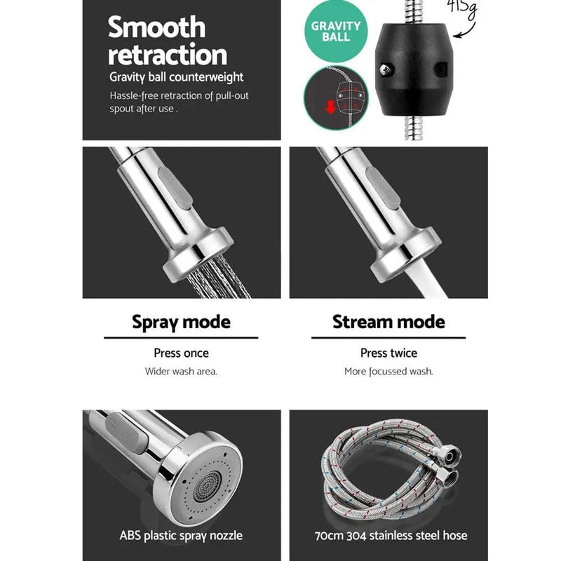 SportZone.co.nz Furniture > Bathroom > Tap & Sink Accessories Cefito Kitchen Mixer Tap Pull Down 2 Modes Sink Faucet Basin Laundry Chrome Cefito Chrome Pull Down Kitchen Tap 2 Modes Spray