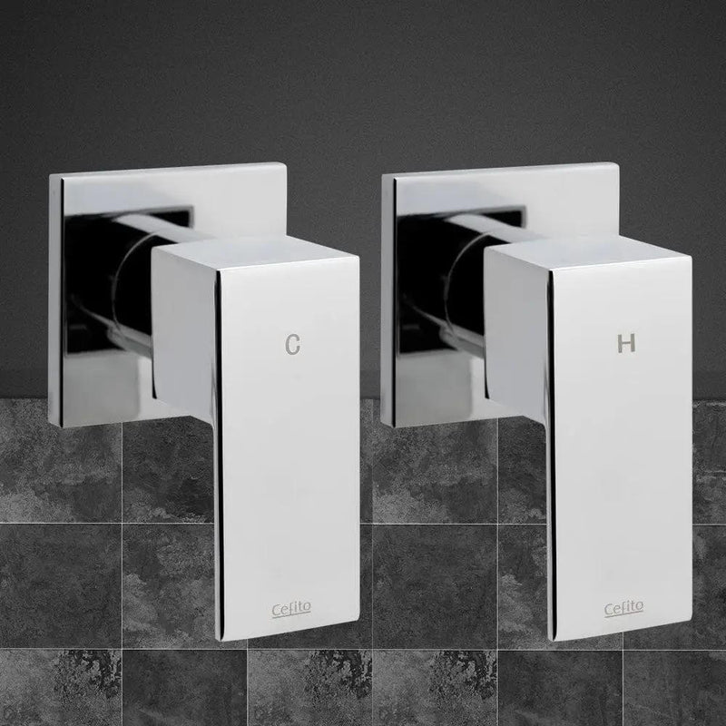 Cefito Shower Twins Tap Wall Bath Taps Brass Hot Cold Basin Bathroom Chrome by SportZone.co.nz
