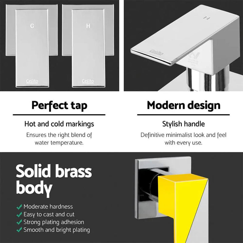 Cefito Shower Twins Tap Wall Bath Taps Brass Hot Cold Basin Bathroom Chrome by SportZone.co.nz