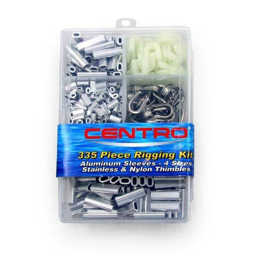 Centro Rigging Kit Alloy Crimps 335 pcs in tackle box with aluminum sleeves and thimbles.