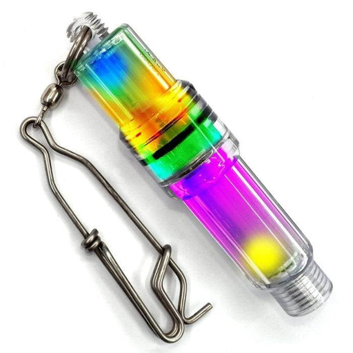 Centro LED Platinum Lure Lamp Flicker with multi-colored LEDs and shark clip for fishing.