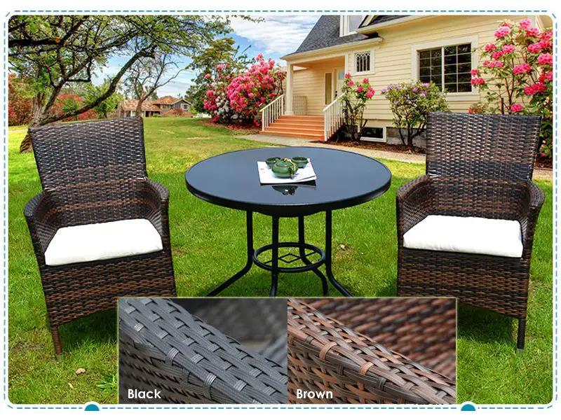 BLACK PE/PVC Rattan Patio Chairs & Round Table 3PC Set by dealonline.co.nz