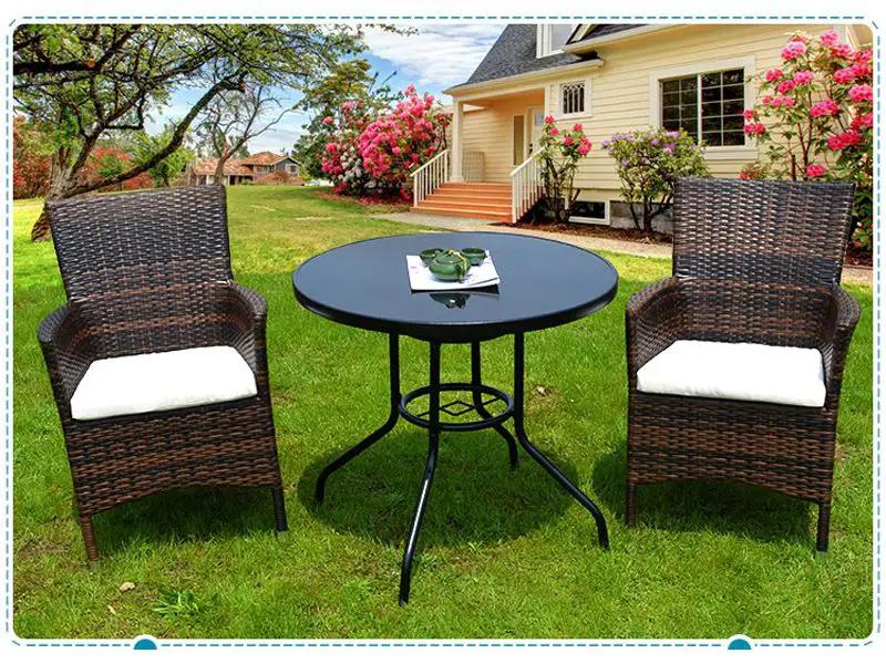 BLACK PE/PVC Rattan Patio Chairs & Round Table 3PC Set by dealonline.co.nz