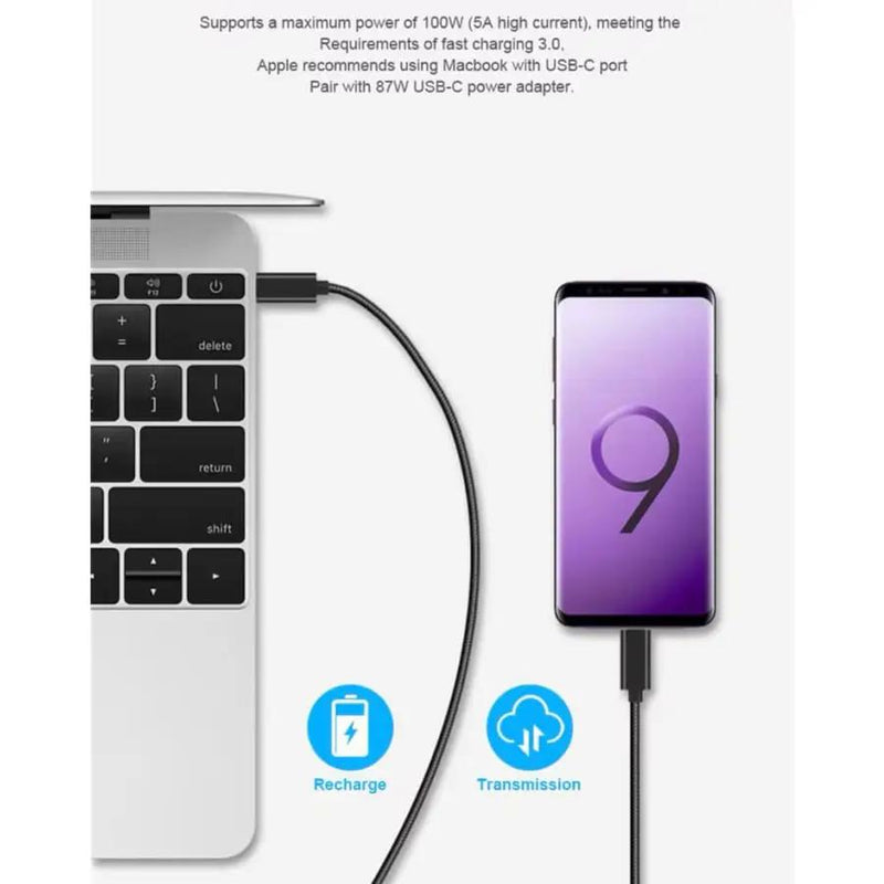 Type C to Type C (2m) Charger Cable For Samsung Devices (Black) by 9eight5