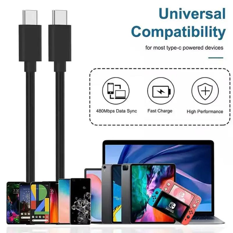 Type C to Type C (2m) Charger Cable For Samsung Devices (Black) by 9eight5