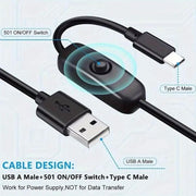 9eight5 Phone/Tablet Accessories Charger Cable With Switch (USB to Type C) - 1m (Black) Charger Cable With Switch (USB to Type C) - 1m (Black)