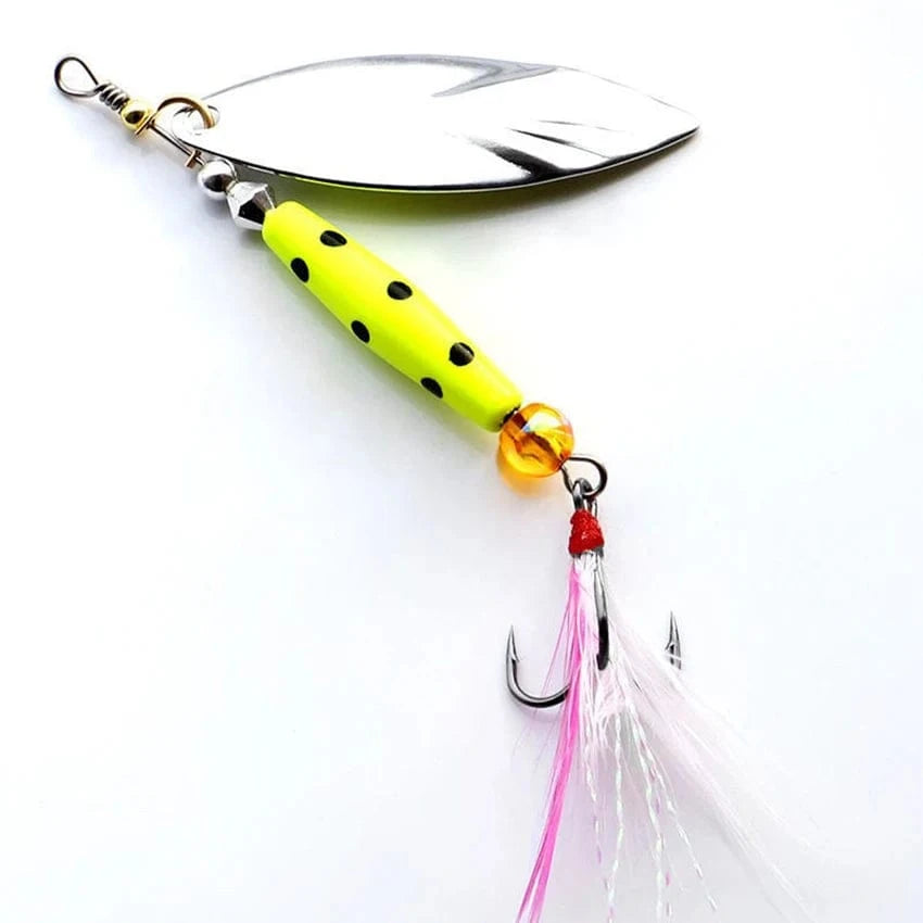 China Action Fishing Nets 1 Pcs Metal Sliver Rotating Sequins Spoon Lure 7g/10g Spinner Fishing Hard Bait with Feather Treble Hook Fishing Accessories