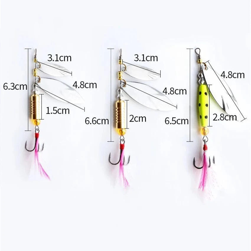 China Action Fishing Nets 1 Pcs Metal Sliver Rotating Sequins Spoon Lure 7g/10g Spinner Fishing Hard Bait with Feather Treble Hook Fishing Accessories