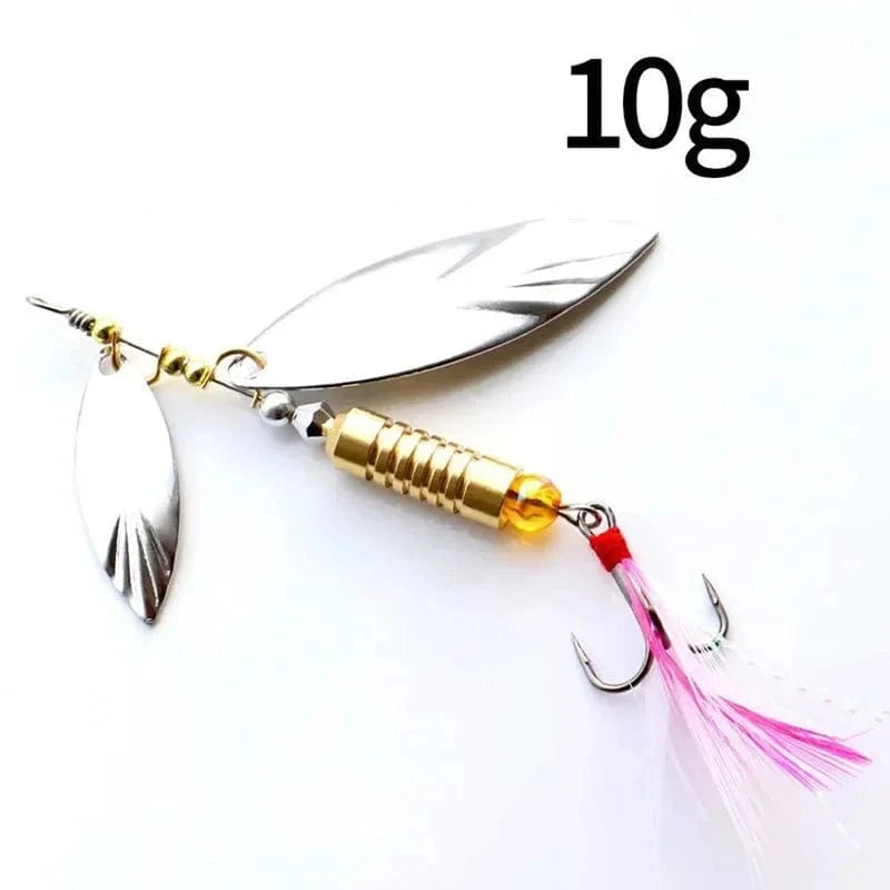China Action Fishing Nets 1 Pcs Metal Sliver Rotating Sequins Spoon Lure 7g/10g Spinner Fishing Hard Bait with Feather Treble Hook Fishing Accessories