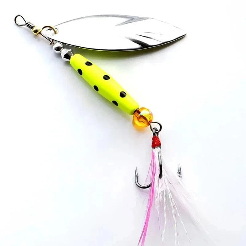 China Action Fishing Nets 1 Pcs Metal Sliver Rotating Sequins Spoon Lure 7g/10g Spinner Fishing Hard Bait with Feather Treble Hook Fishing Accessories