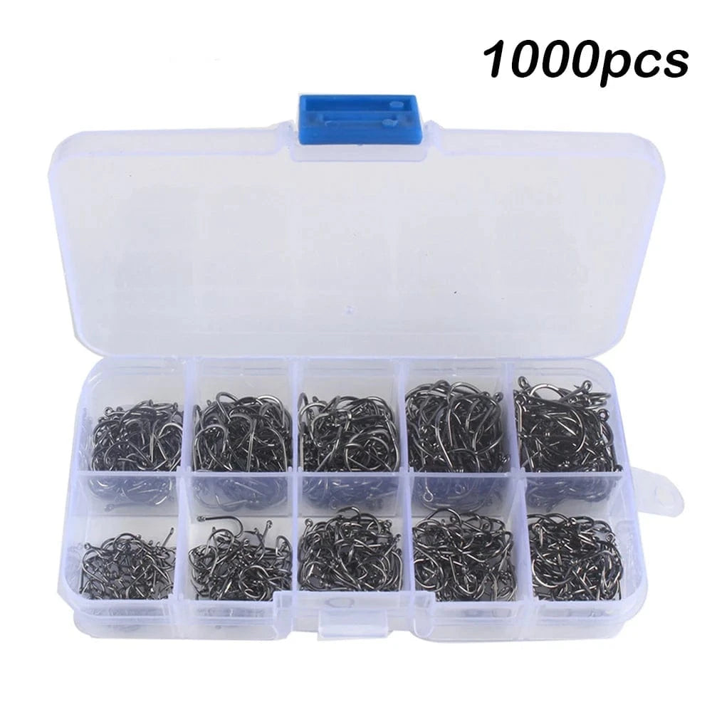 China Action Fishing Nets 1000pcs Fishing Hooks 100-1000 Pieces of Fish Hook Box Set Saltwater Fresh Water High Carbon Steel Fish Hook Accessories Fishing Gear
