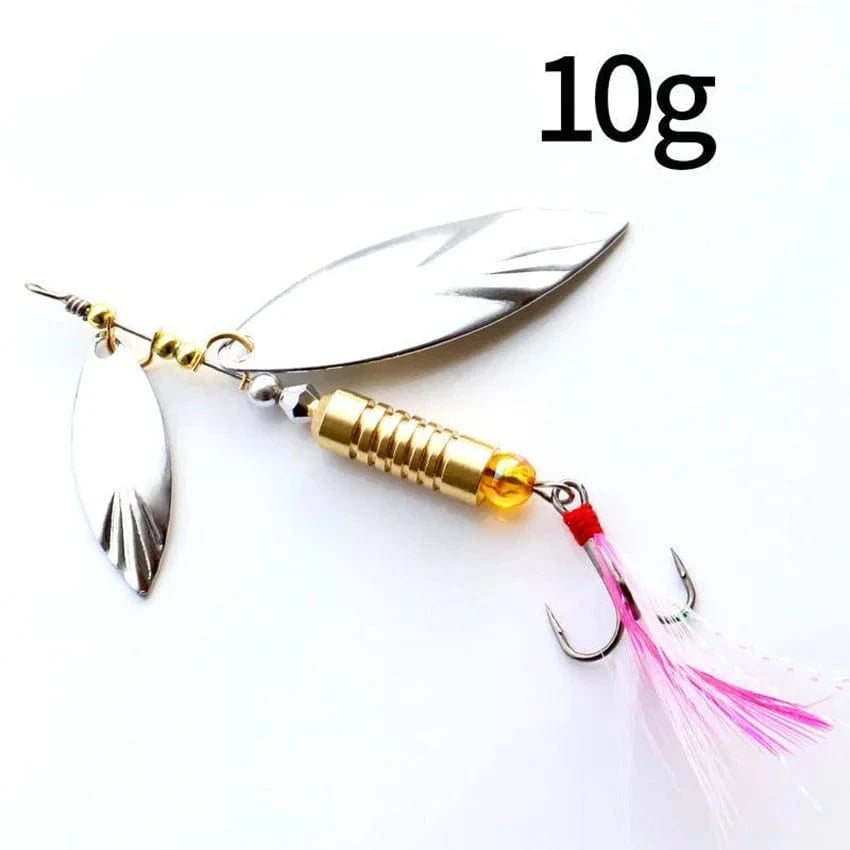 China Action Fishing Nets 10g gold 1 Pcs Metal Sliver Rotating Sequins Spoon Lure 7g/10g Spinner Fishing Hard Bait with Feather Treble Hook Fishing Accessories
