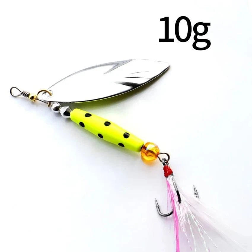 China Action Fishing Nets 10g green 1 Pcs Metal Sliver Rotating Sequins Spoon Lure 7g/10g Spinner Fishing Hard Bait with Feather Treble Hook Fishing Accessories