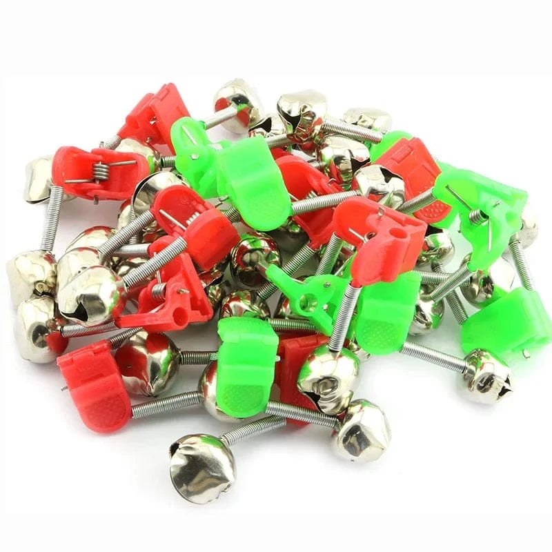 China Action Fishing Nets 10pcs/lot Fishing Bite Alarms Fishing Rod Bell Rod Clamp Tip Clip Bells Ring Green ABS Fishing Accessory Outdoor Metal