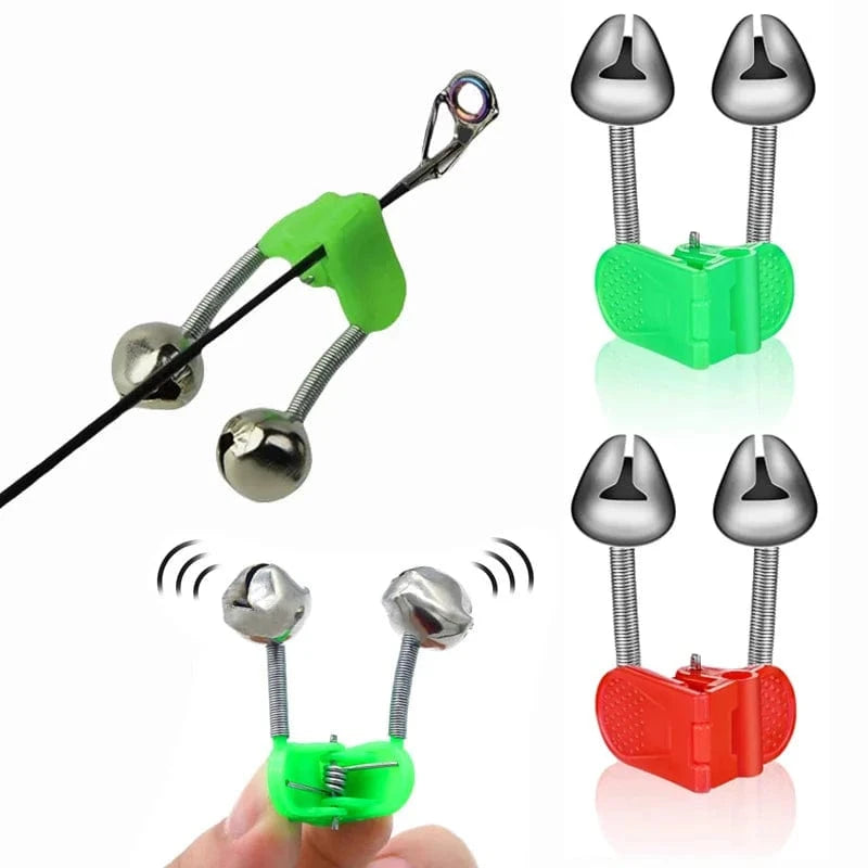 China Action Fishing Nets 10pcs/lot Fishing Bite Alarms Fishing Rod Bell Rod Clamp Tip Clip Bells Ring Green ABS Fishing Accessory Outdoor Metal