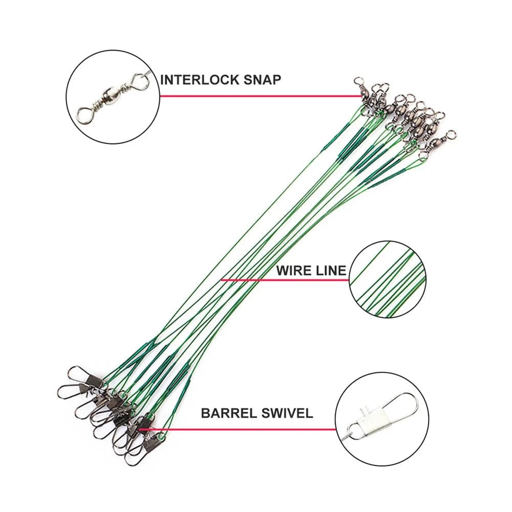 China Action Fishing Nets 20Pcs  Anti Bite Fishing Lines Multipurpose Lure Trace Rope Connector Steel Wire Leader Line Swivel Outdoors Fishing Accessories
